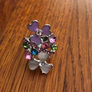 White,purple,pink,green,bluesilver ring w diamonds